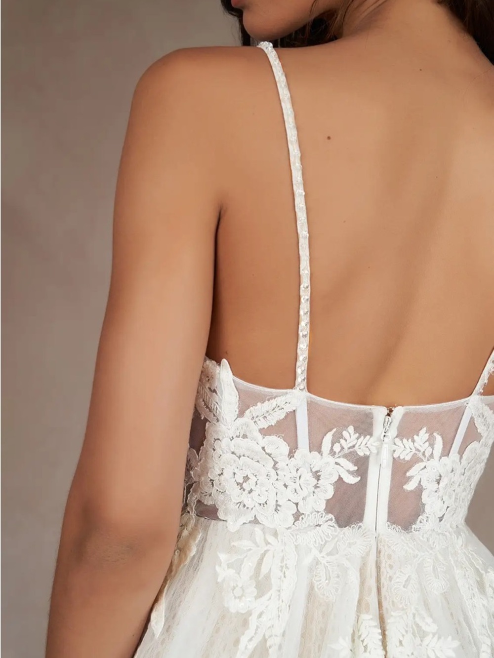 Azazie Yari Ivory & Nude Lace A-Line Bridal Gown - Picture 6 of 10